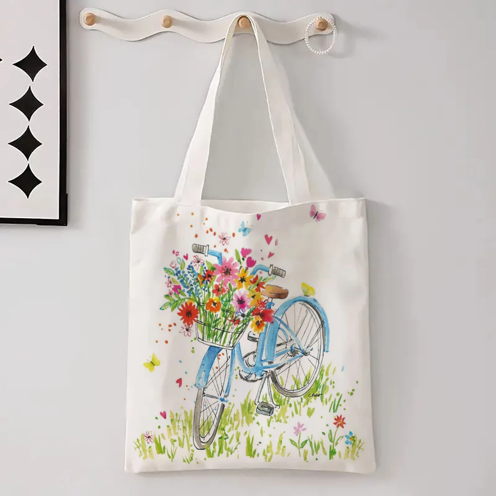 Butterfly Floral Reusable Bag Colorful Weed Pattern Shopping Travel Large Shoulder Bag Foldable Utility Tote Bags