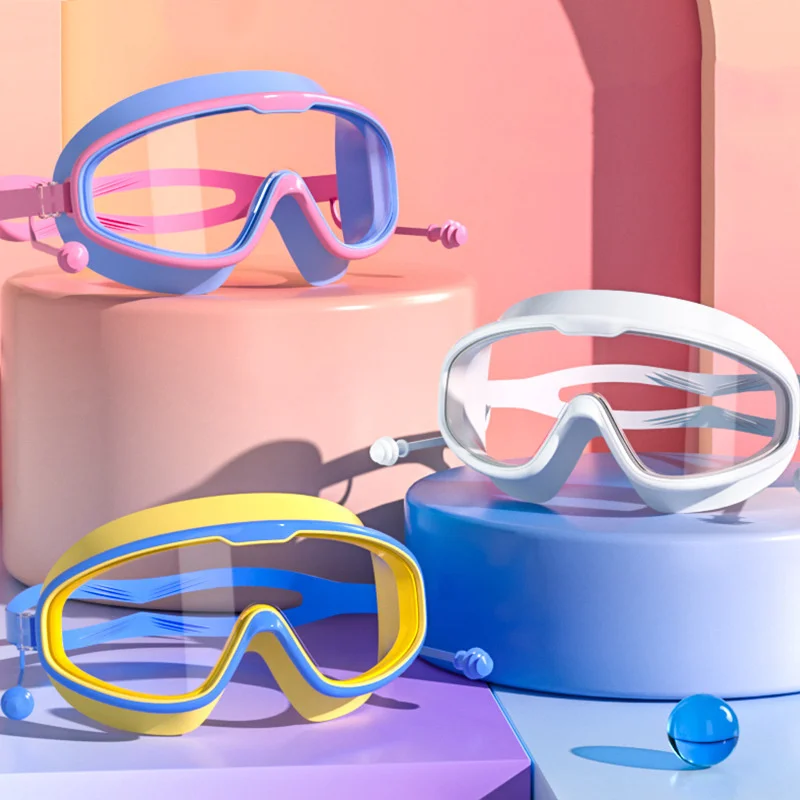 Professional Anti Fog Swimming Goggles with Earplugs Wide View Big Frame Diving Eyewear for Swimming Pool Durable Dive Glasses