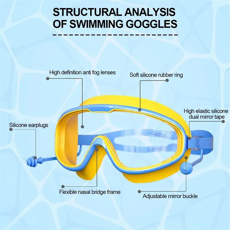 Professional Anti Fog Swimming Goggles with Earplugs Wide View Big Frame Diving Eyewear for Swimming Pool Durable Dive Glasses