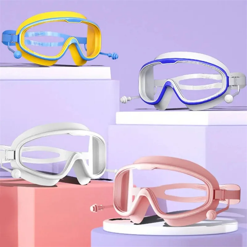 Professional Anti Fog Swimming Goggles with Earplugs Wide View Big Frame Diving Eyewear for Swimming Pool Durable Dive Glasses
