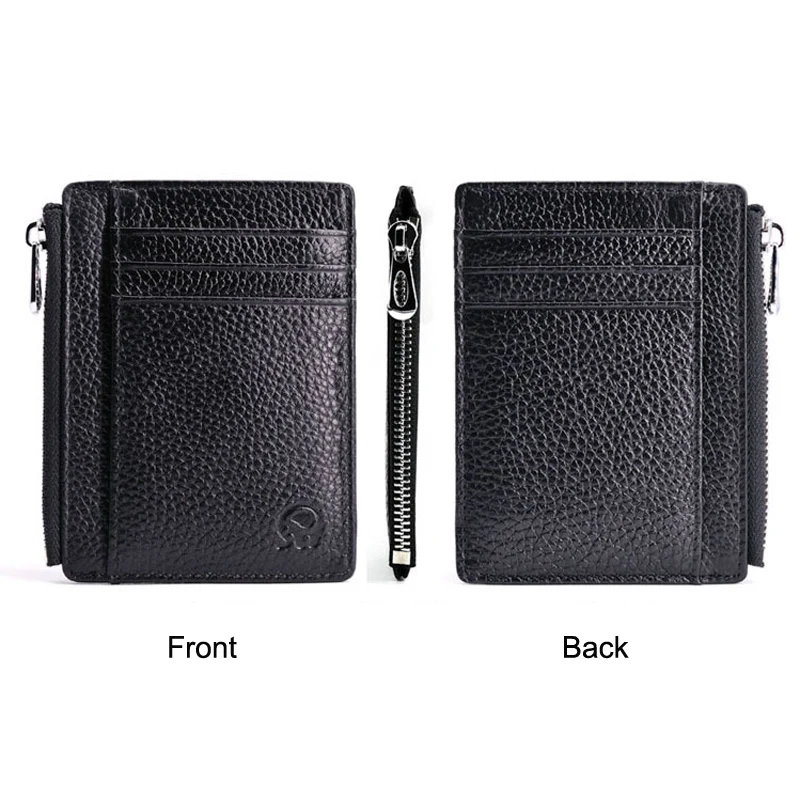 Small Men's Wallet Genuine Leather Credit Card Holder With Zipper Coin Pocket Mini Purse For Women Driver's License ID Slot