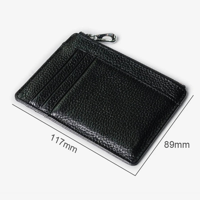 Small Men's Wallet Genuine Leather Credit Card Holder With Zipper Coin Pocket Mini Purse For Women Driver's License ID Slot