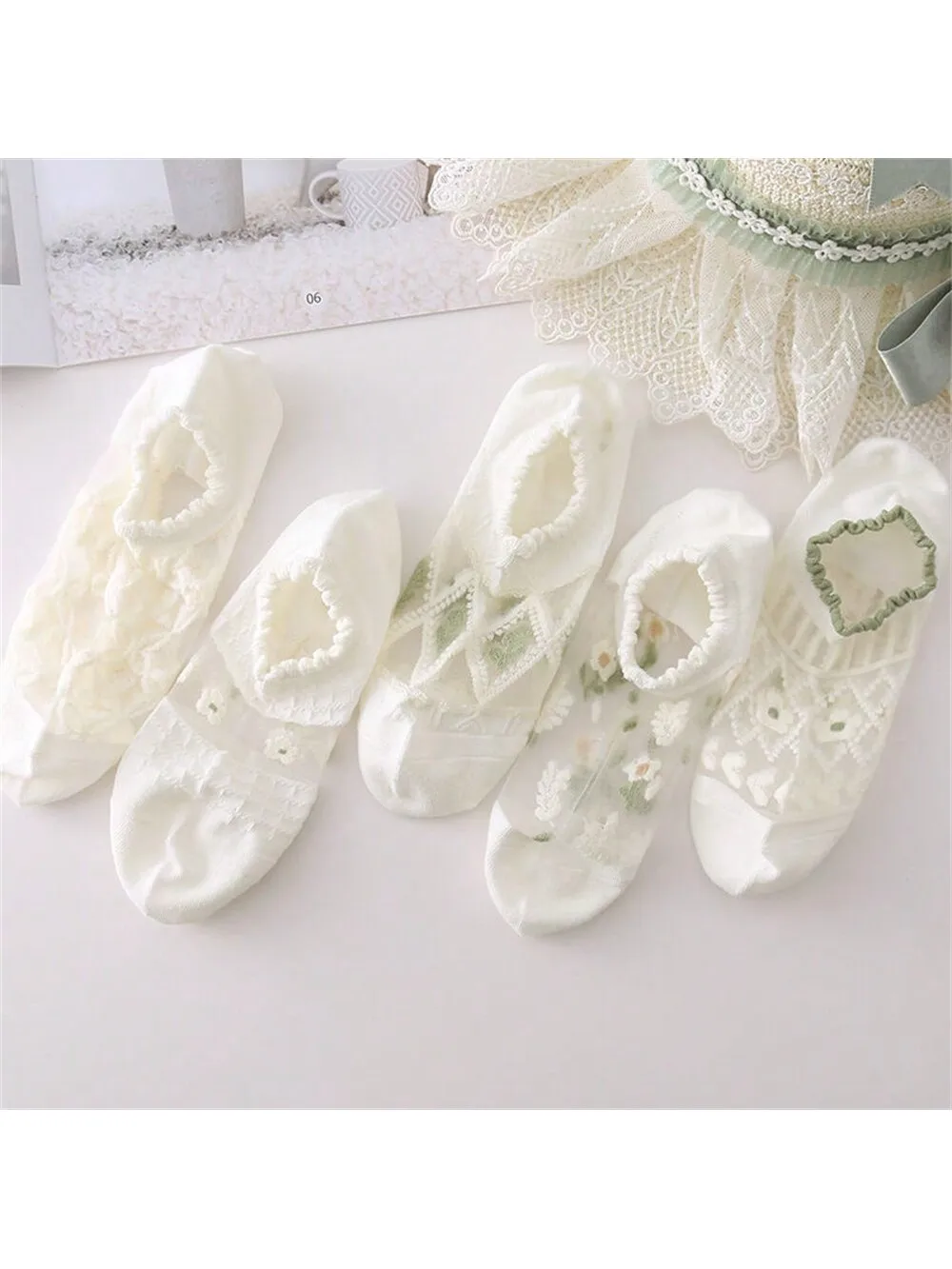Randomly 5 pairs of summer women's socks ultra-thin crystal silk socks invisible socks breathable short socks hollow socks