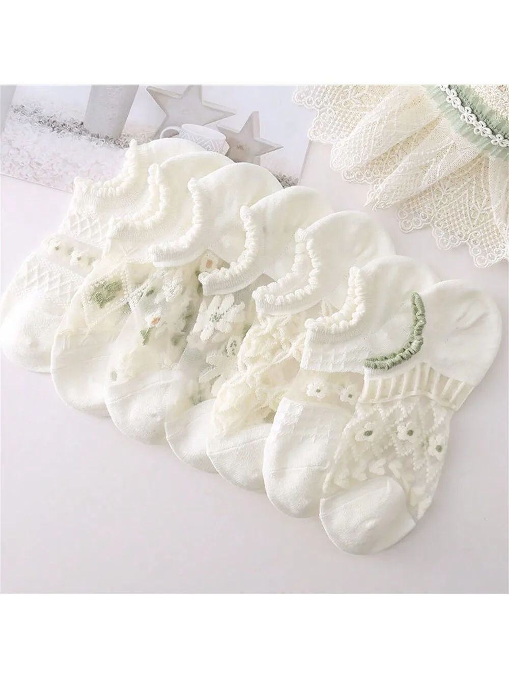 Randomly 5 pairs of summer women's socks ultra-thin crystal silk socks invisible socks breathable short socks hollow socks