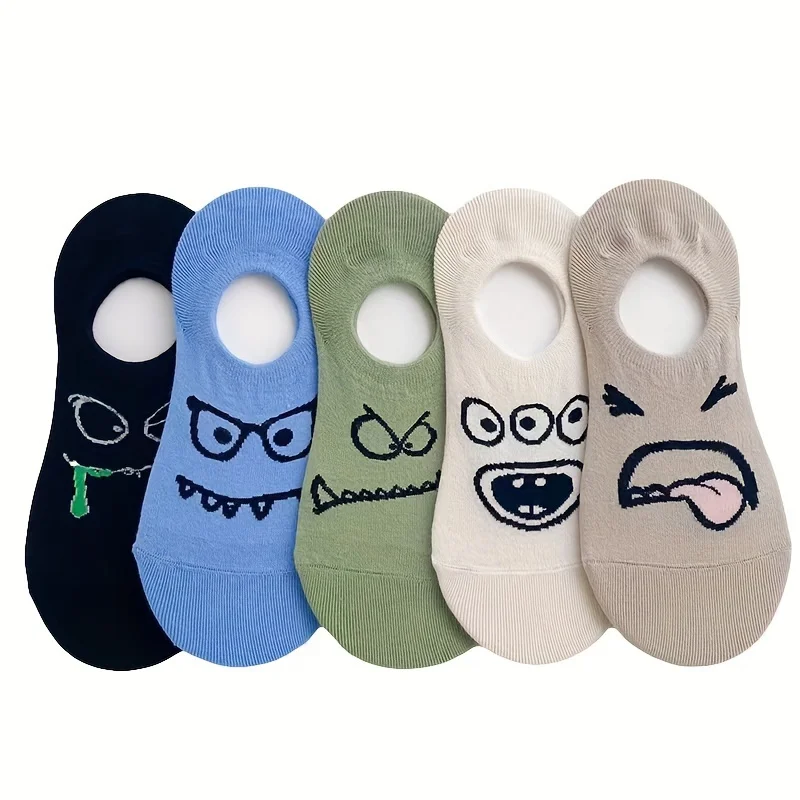 5 pairs of socks cartoon funny expressions boat socks women's spring and summer thin invisible cute socks