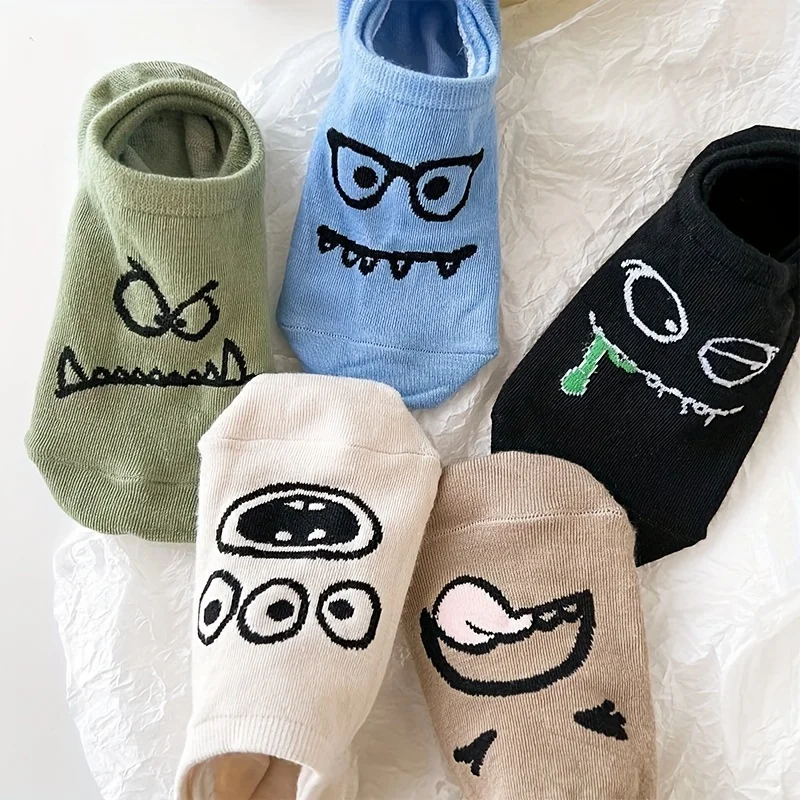 5 pairs of socks cartoon funny expressions boat socks women's spring and summer thin invisible cute socks