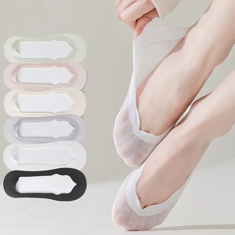 Women Socks Girl Lady Spring Summer Thin Ice Silk Non-slip Do Not Fall Off Sweat-absorbing Traceless Breathable Invisible Socks