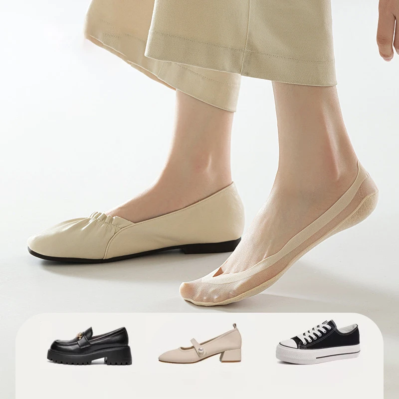Women Socks Girl Lady Spring Summer Thin Ice Silk Non-slip Do Not Fall Off Sweat-absorbing Traceless Breathable Invisible Socks