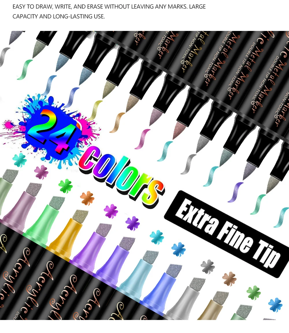 12/24 Colors Set Double Head Point Pen Acrylic Propylene Metal Marker Pen Hand Account Paintings Fine Arts Brush For Cardboard