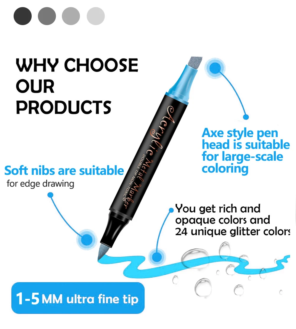 12/24 Colors Set Double Head Point Pen Acrylic Propylene Metal Marker Pen Hand Account Paintings Fine Arts Brush For Cardboard