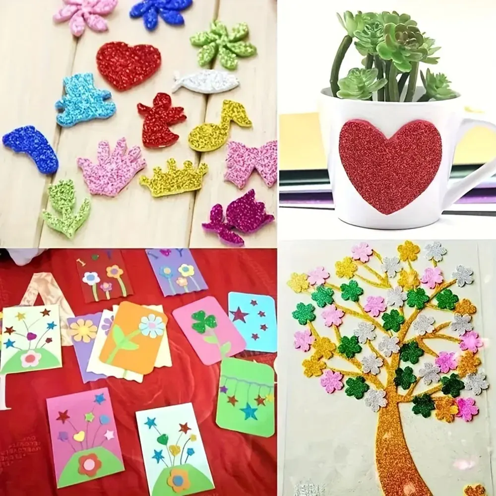 Pack of 10 A4 Glitter Foam Sheets Glitter Self-Adhesive, Backing Paper, Handmade Art Decoration