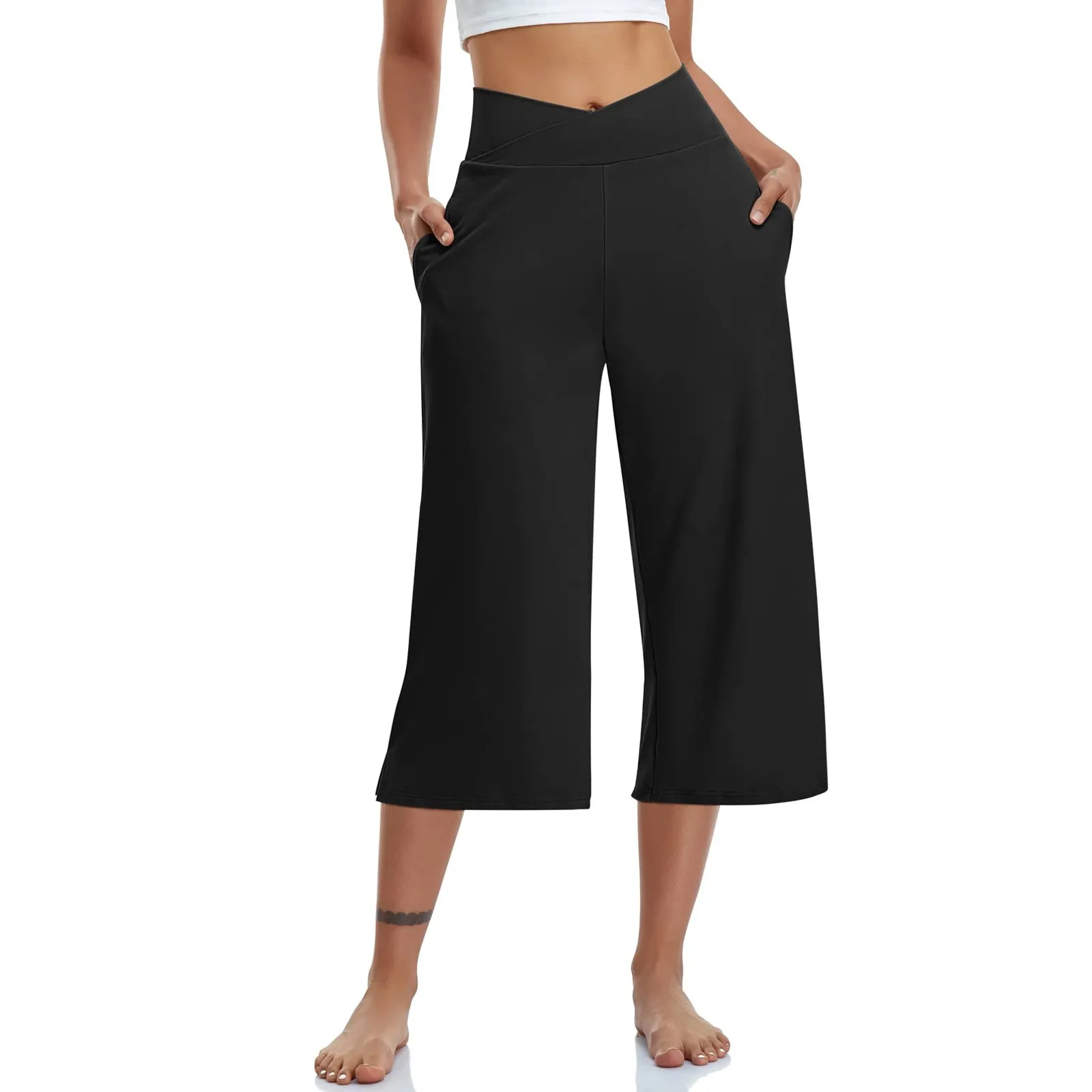 Summer Sports Pants Women'S Elastic High Waisted Casual Pants 3/4 Long Pants Solid Color Slim Fit Capris Yoga Pants Jogging Pant