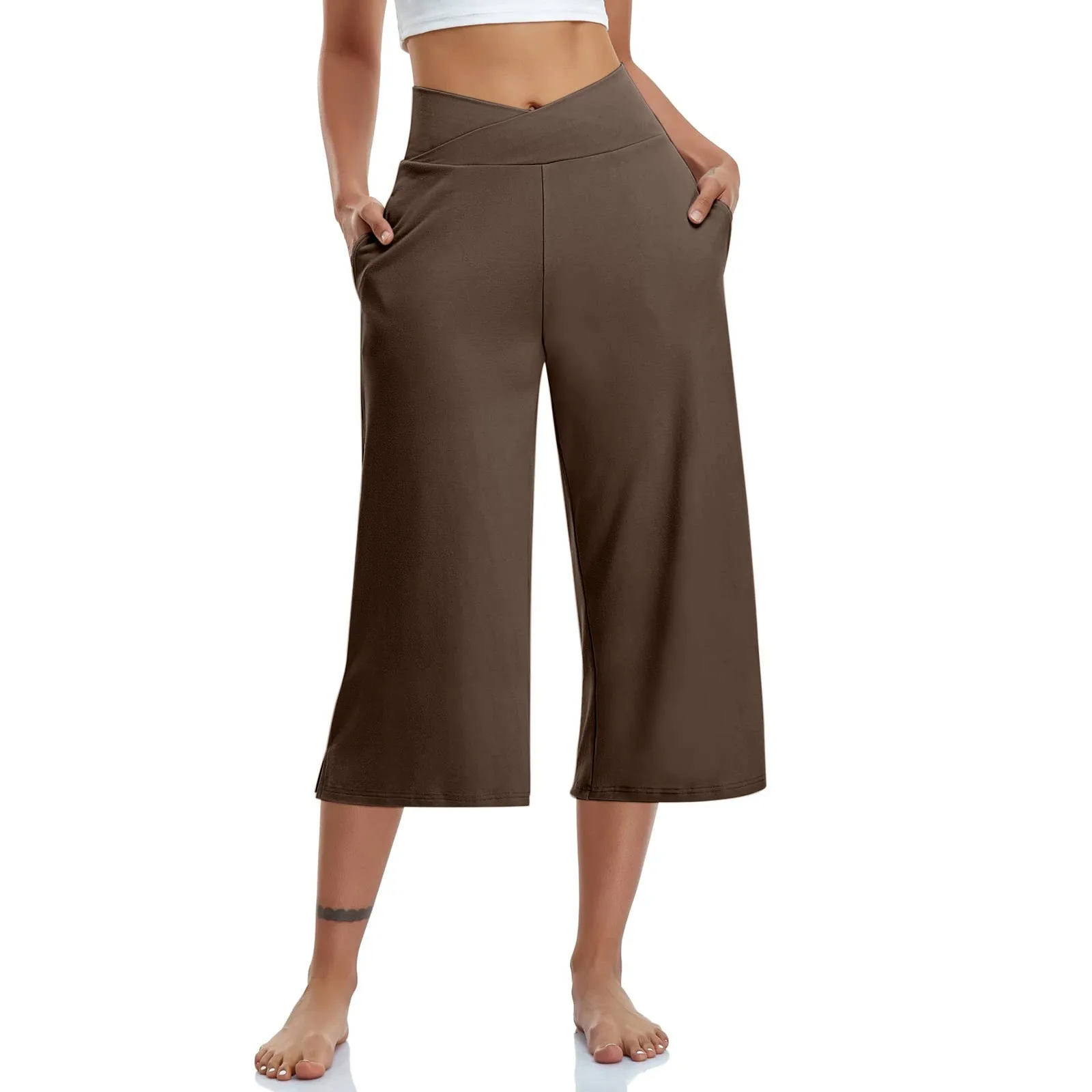 Summer Sports Pants Women'S Elastic High Waisted Casual Pants 3/4 Long Pants Solid Color Slim Fit Capris Yoga Pants Jogging Pant