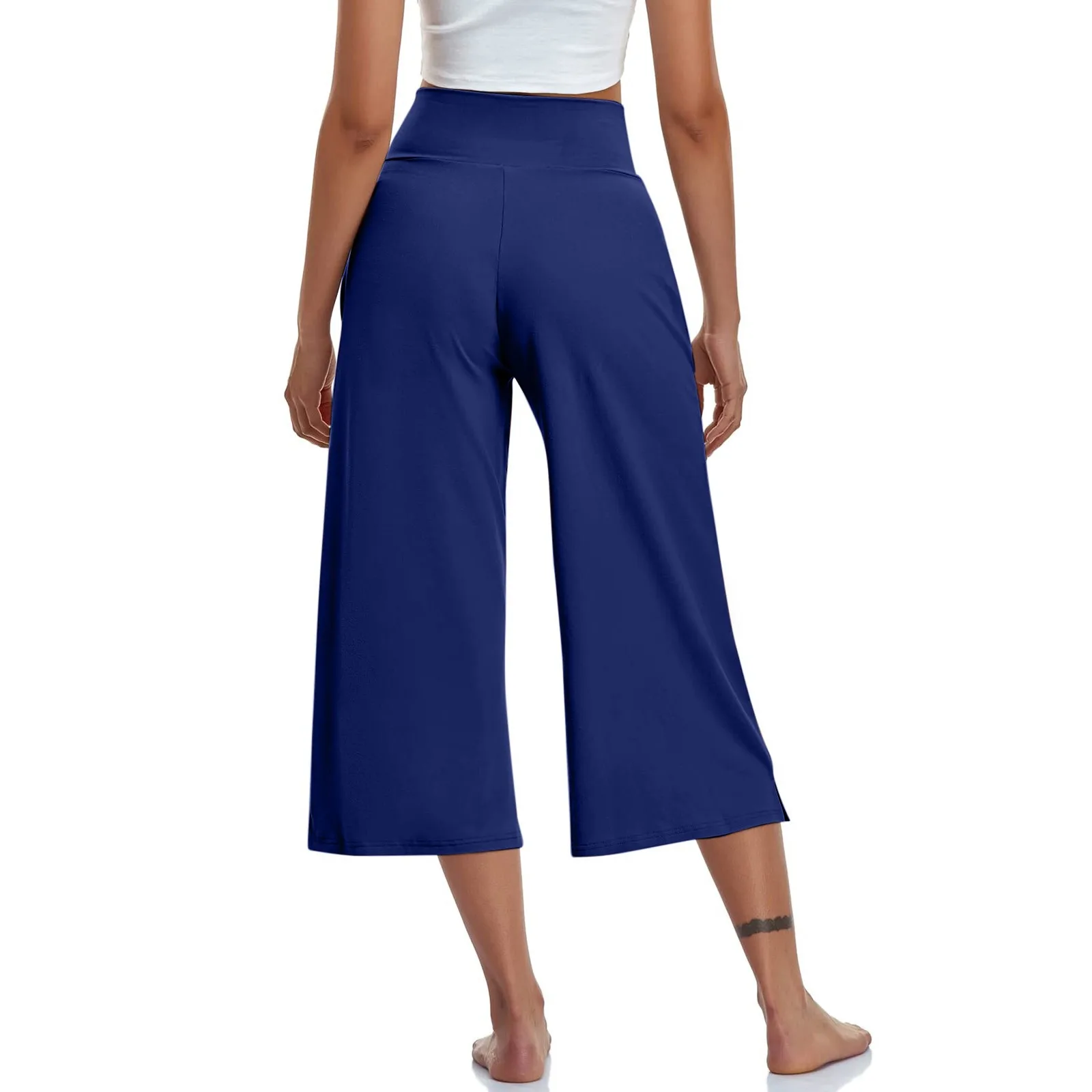 Summer Sports Pants Women'S Elastic High Waisted Casual Pants 3/4 Long Pants Solid Color Slim Fit Capris Yoga Pants Jogging Pant