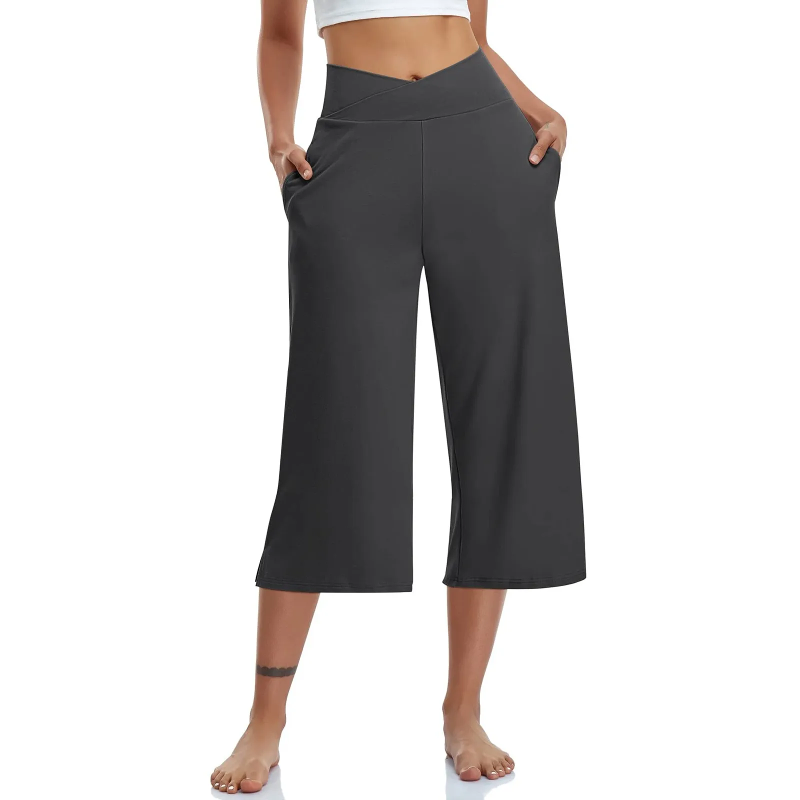 Summer Sports Pants Women'S Elastic High Waisted Casual Pants 3/4 Long Pants Solid Color Slim Fit Capris Yoga Pants Jogging Pant