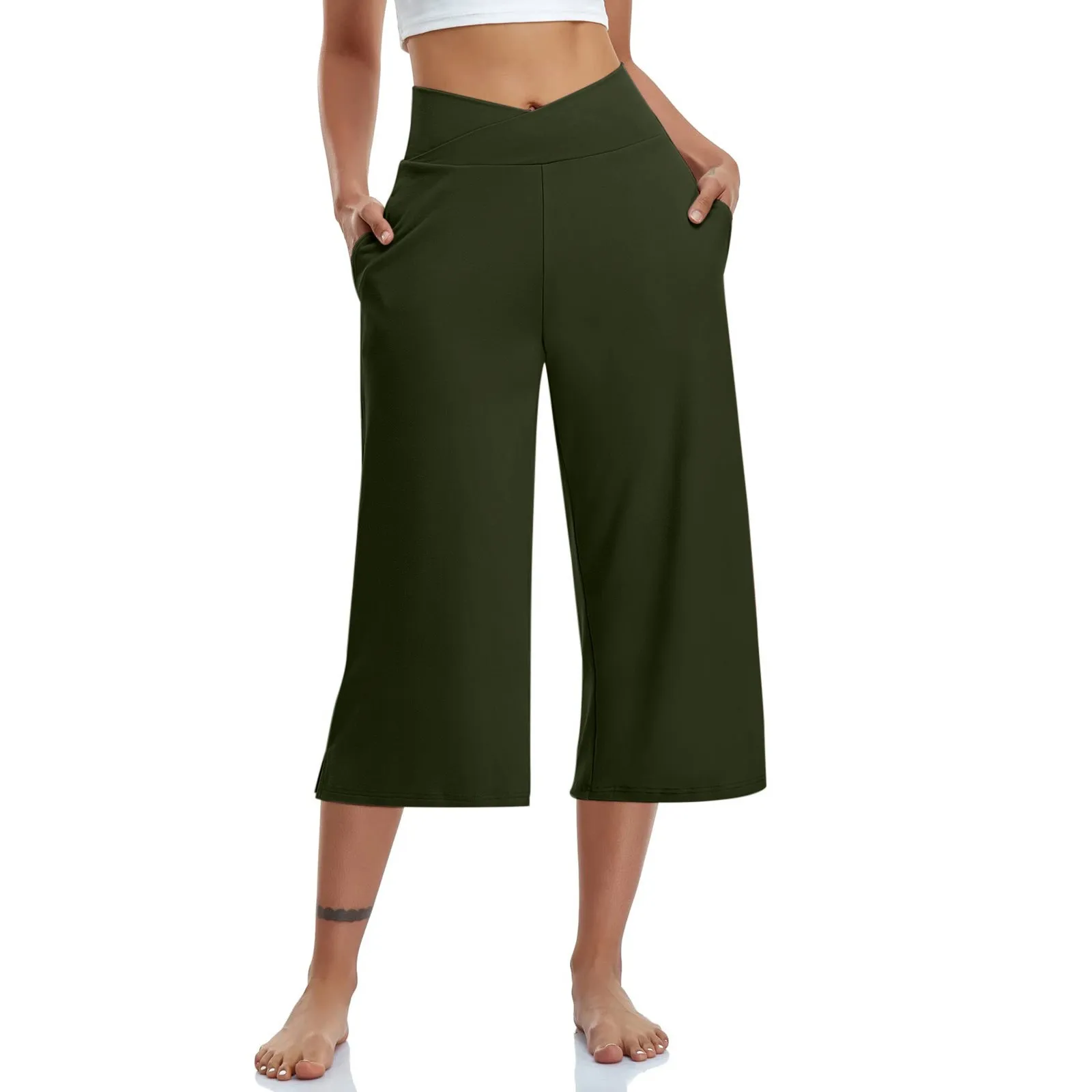 Summer Sports Pants Women'S Elastic High Waisted Casual Pants 3/4 Long Pants Solid Color Slim Fit Capris Yoga Pants Jogging Pant