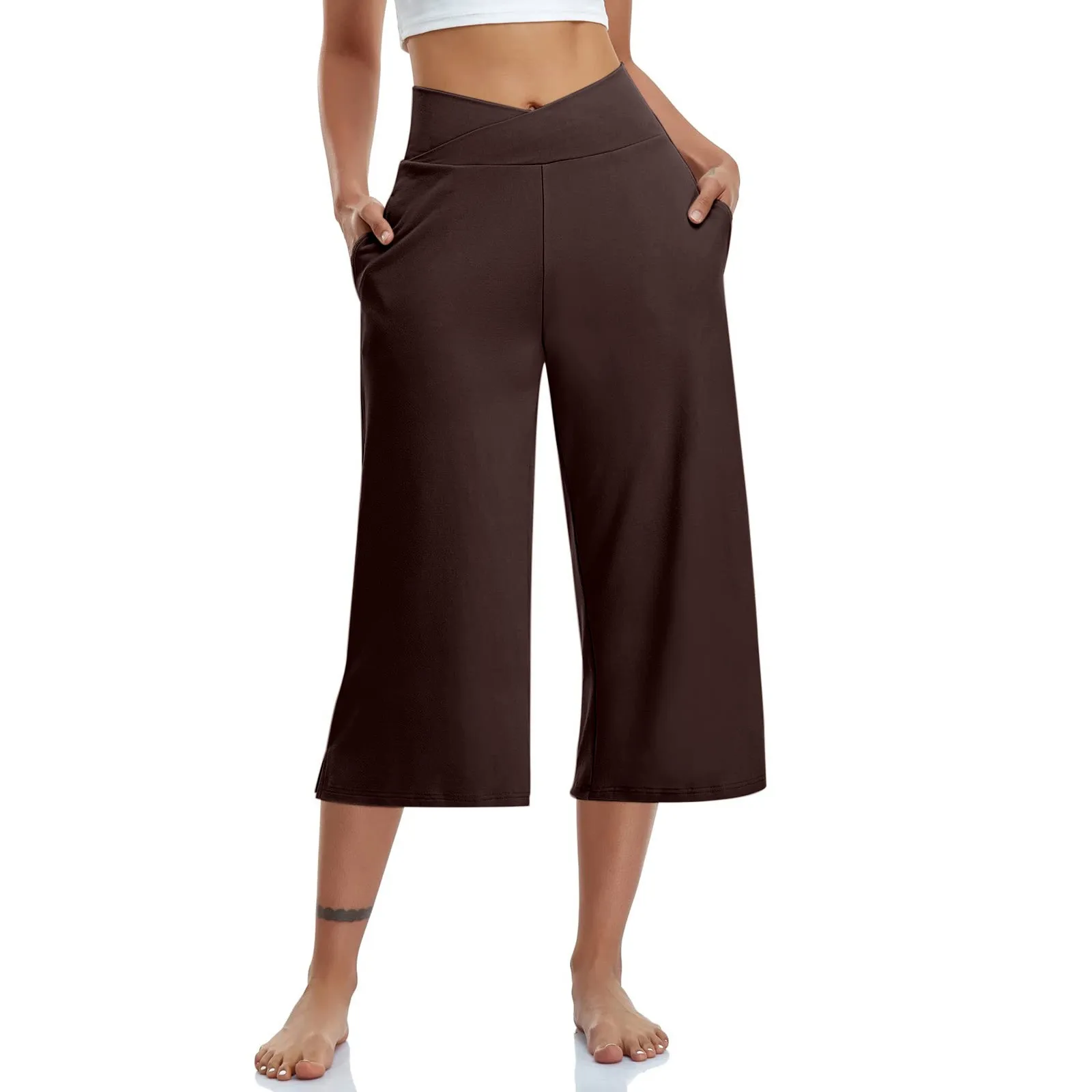 Summer Sports Pants Women'S Elastic High Waisted Casual Pants 3/4 Long Pants Solid Color Slim Fit Capris Yoga Pants Jogging Pant