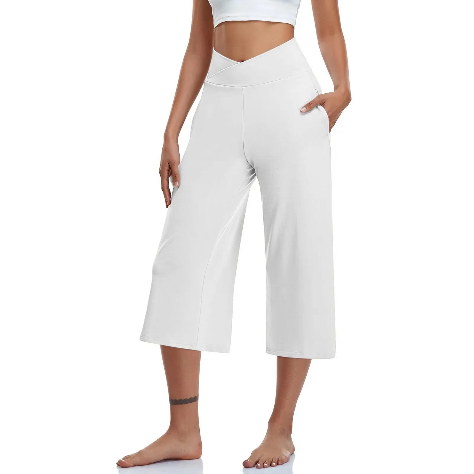 Summer Sports Pants Women'S Elastic High Waisted Casual Pants 3/4 Long Pants Solid Color Slim Fit Capris Yoga Pants Jogging Pant