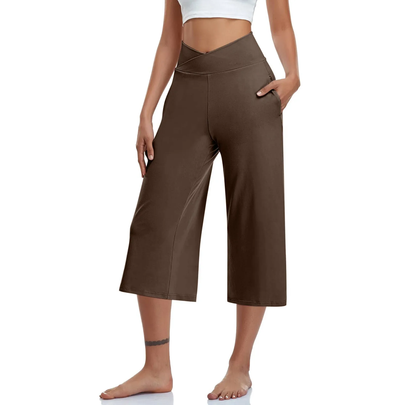 Summer Sports Pants Women'S Elastic High Waisted Casual Pants 3/4 Long Pants Solid Color Slim Fit Capris Yoga Pants Jogging Pant