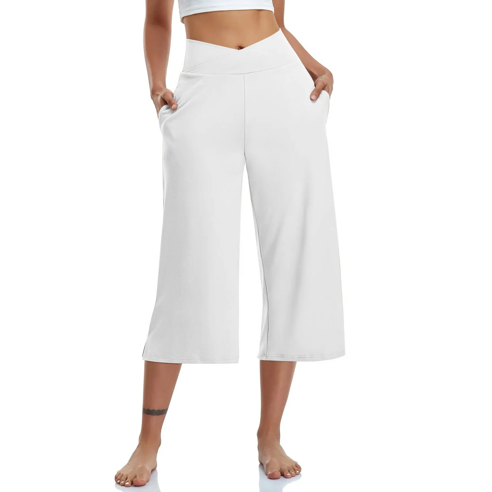Summer Sports Pants Women'S Elastic High Waisted Casual Pants 3/4 Long Pants Solid Color Slim Fit Capris Yoga Pants Jogging Pant