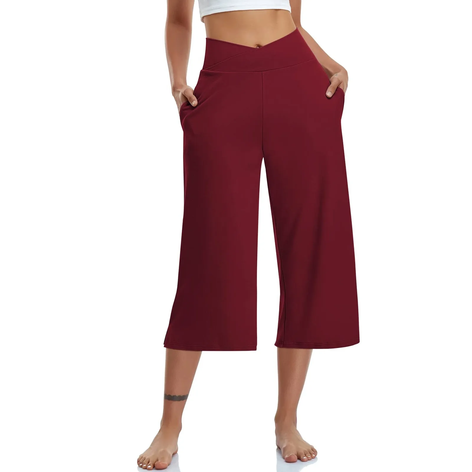 Summer Sports Pants Women'S Elastic High Waisted Casual Pants 3/4 Long Pants Solid Color Slim Fit Capris Yoga Pants Jogging Pant