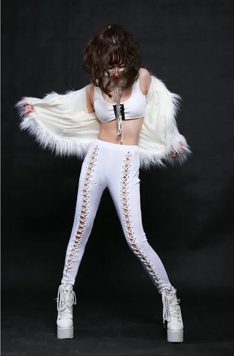 Women Faux Fur Coat Valentine Cosplay LED Multi-Color Warm Hoodie Vest Shiny LED Jacket Light Up Dance Costume
