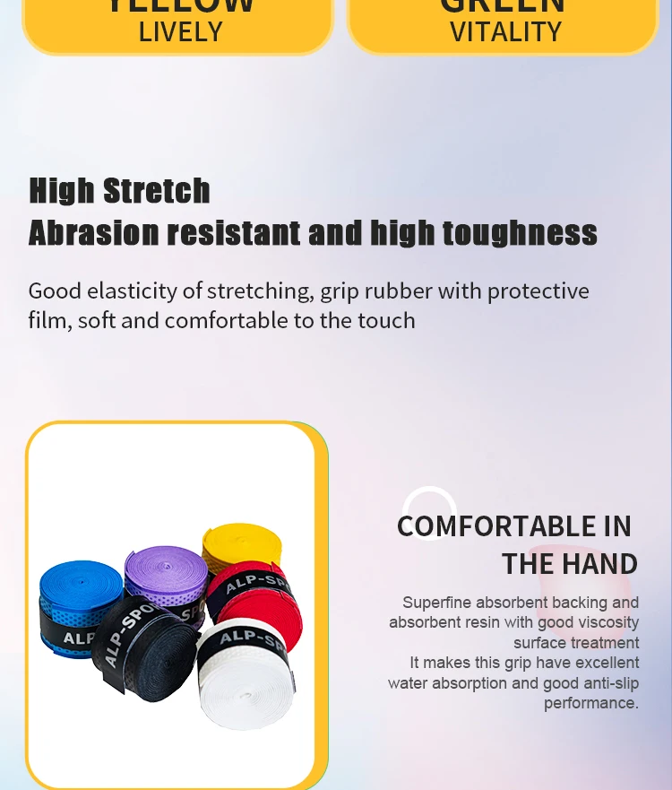 Non-slip sweatband grip Tennis Badminton Squash Platform tennis Table tennis Baseball bats Golf clubs Hockey sticks Fishing rods