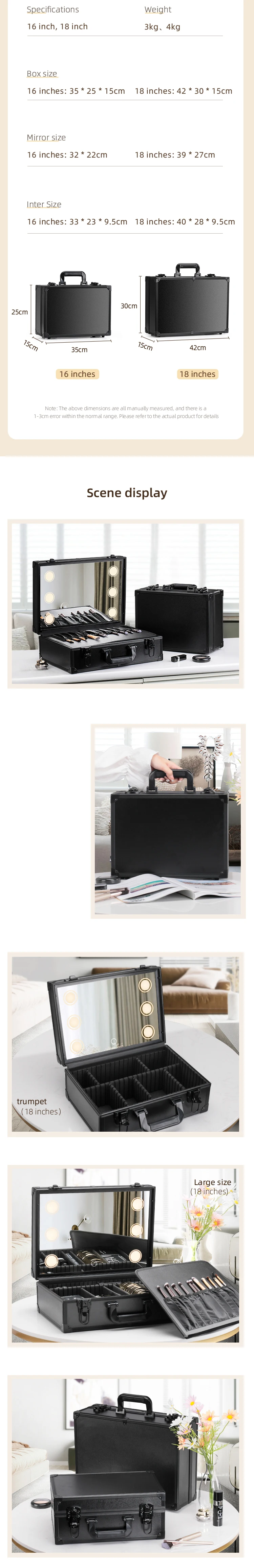 Makeup Travel Lighted Case with Large LED Light Mirror Coetic Bag Organizer Professional Adjustable Divider Storage, Waterproof