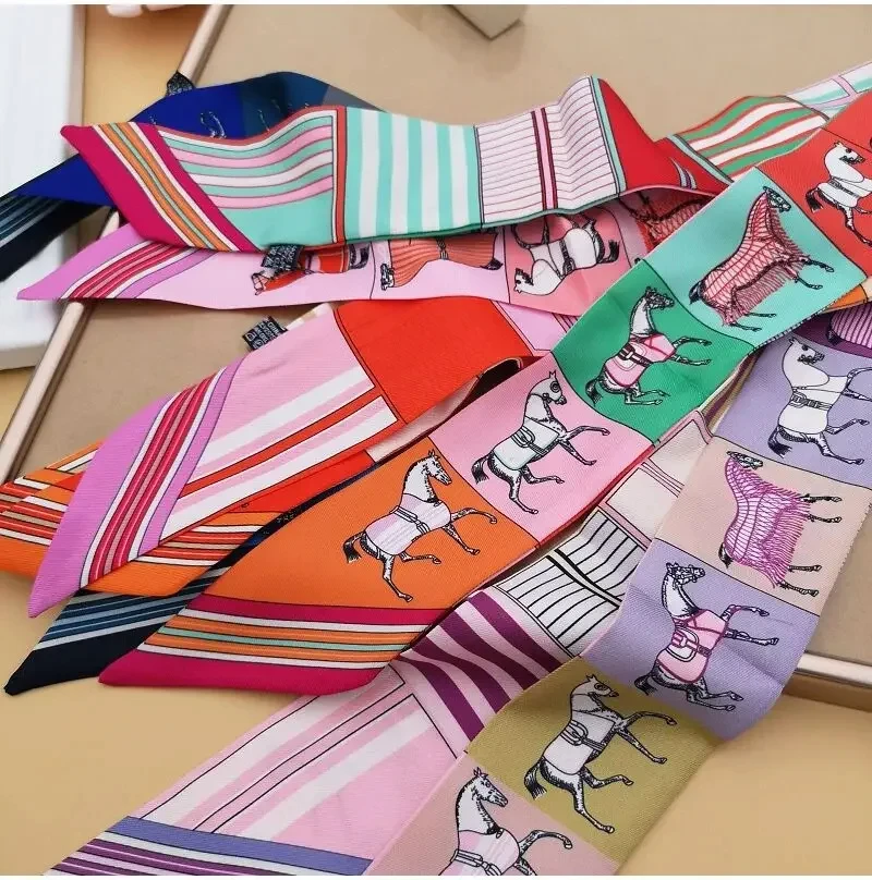 2024 New Spring Fashion War Horse Women's Twill Simulation Silk Binding Bag Handle Silk Ribbon Hair Ribbon Sibbon Small Scarf