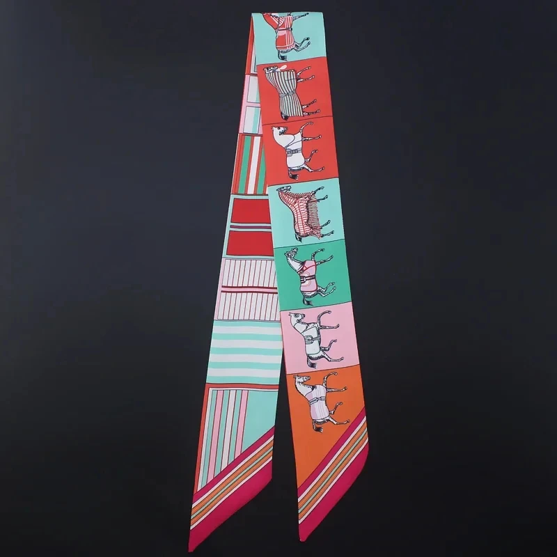 2024 New Spring Fashion War Horse Women's Twill Simulation Silk Binding Bag Handle Silk Ribbon Hair Ribbon Sibbon Small Scarf