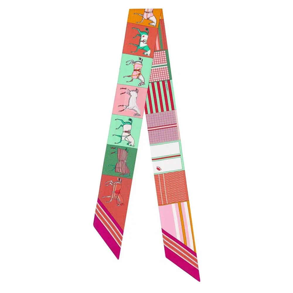 2024 New Spring Fashion War Horse Women's Twill Simulation Silk Binding Bag Handle Silk Ribbon Hair Ribbon Sibbon Small Scarf