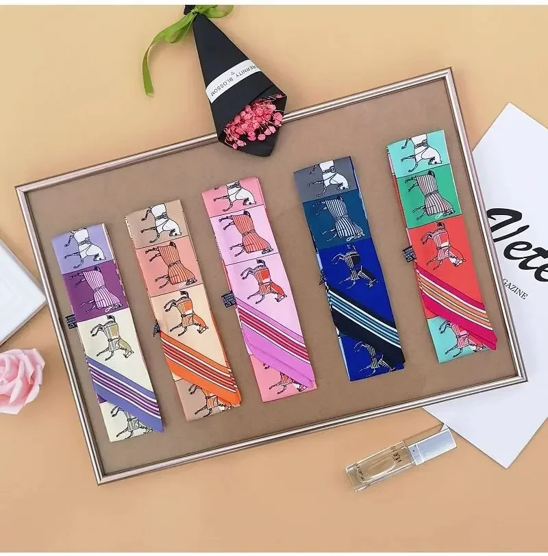 2024 New Spring Fashion War Horse Women's Twill Simulation Silk Binding Bag Handle Silk Ribbon Hair Ribbon Sibbon Small Scarf