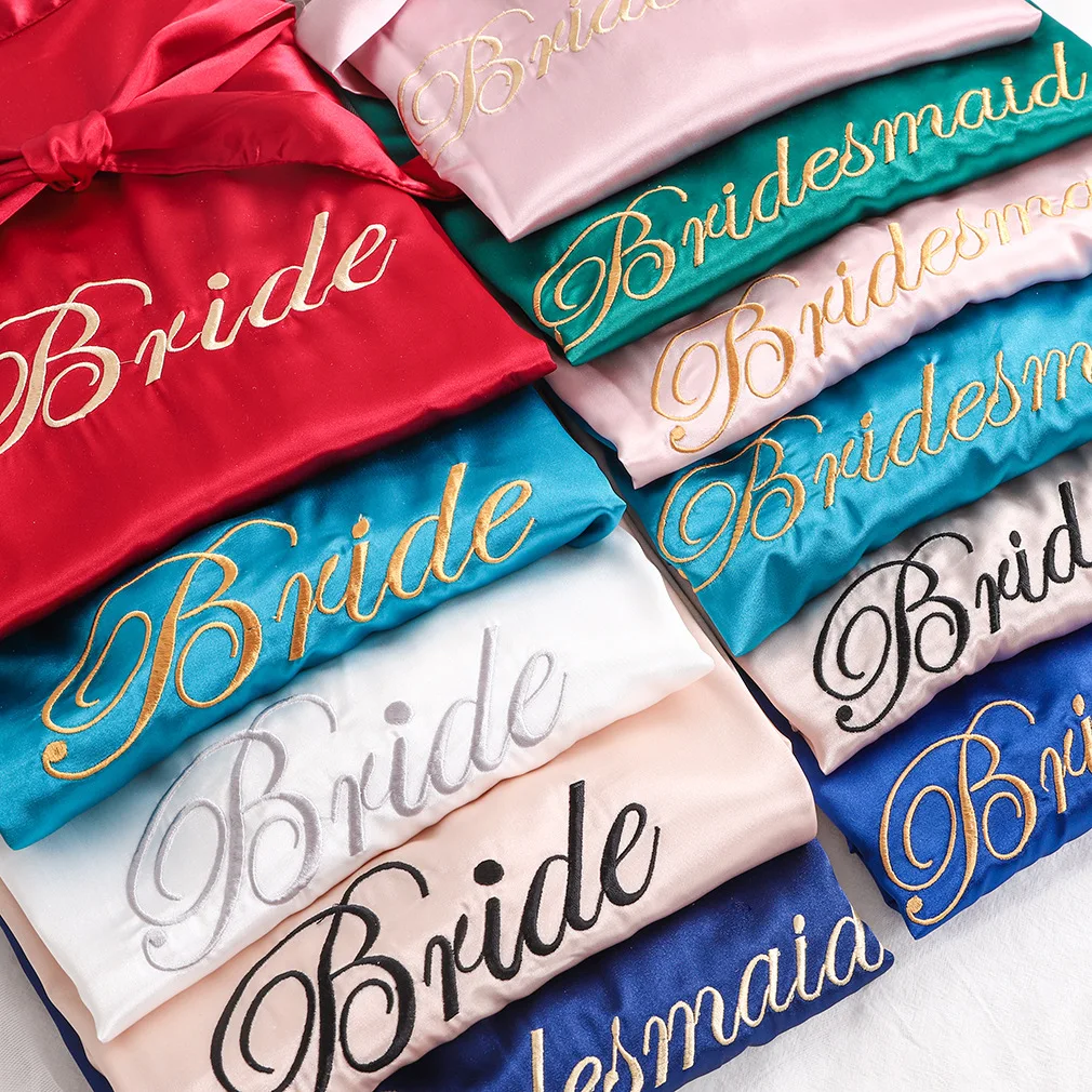 Bride To Be Team Bride Satin-Silk Robe Wedding Bridesmaid Robes Women Bridal Shower Bachelorette Party Gift Wedding Decor