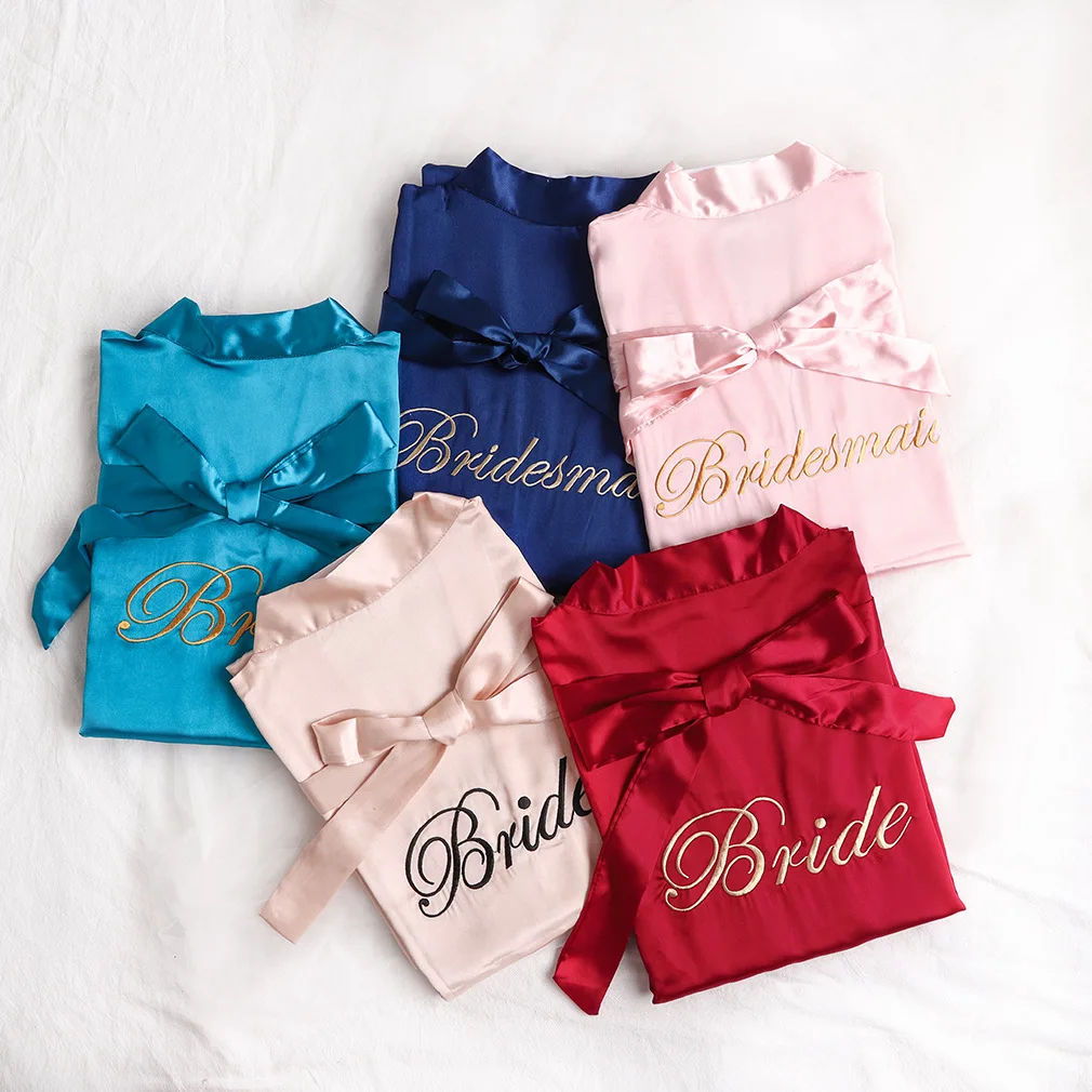 Bride To Be Team Bride Satin-Silk Robe Wedding Bridesmaid Robes Women Bridal Shower Bachelorette Party Gift Wedding Decor