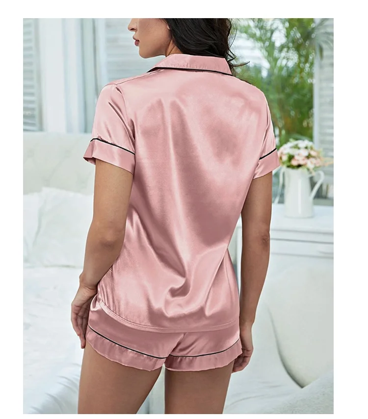 Women's Pajamas Set Summer Short Sleeve Button Down Top & Shorts Two-piece Pj Sets Sleepwear Loungewear Pyjama Femme Nightwear