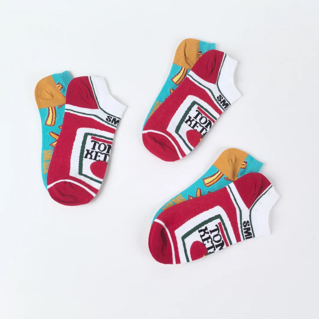 1 /3/5 Pairs Novelty Unisex French Fry & Ketchup Short Socks Suit In Spring Summer For Daily
