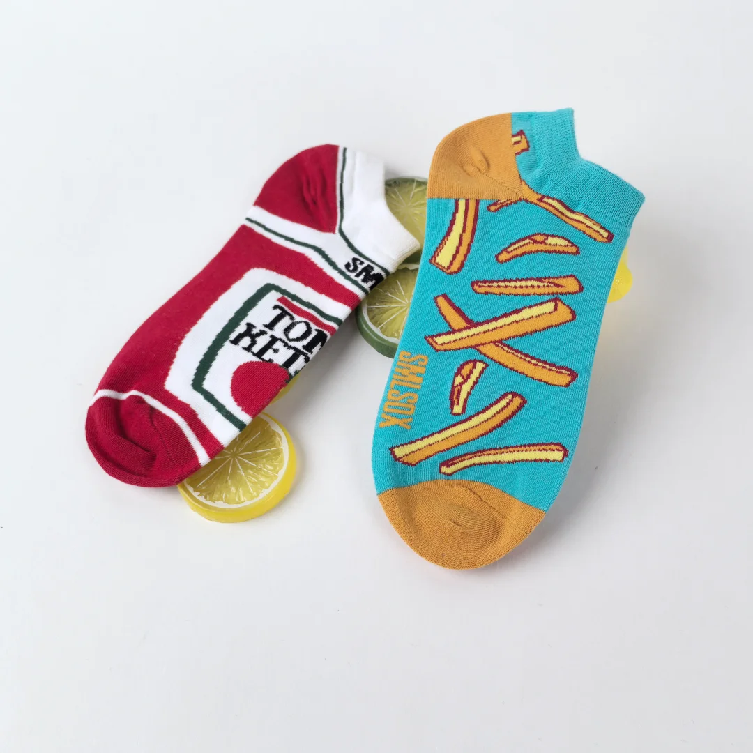 1 /3/5 Pairs Novelty Unisex French Fry & Ketchup Short Socks Suit In Spring Summer For Daily
