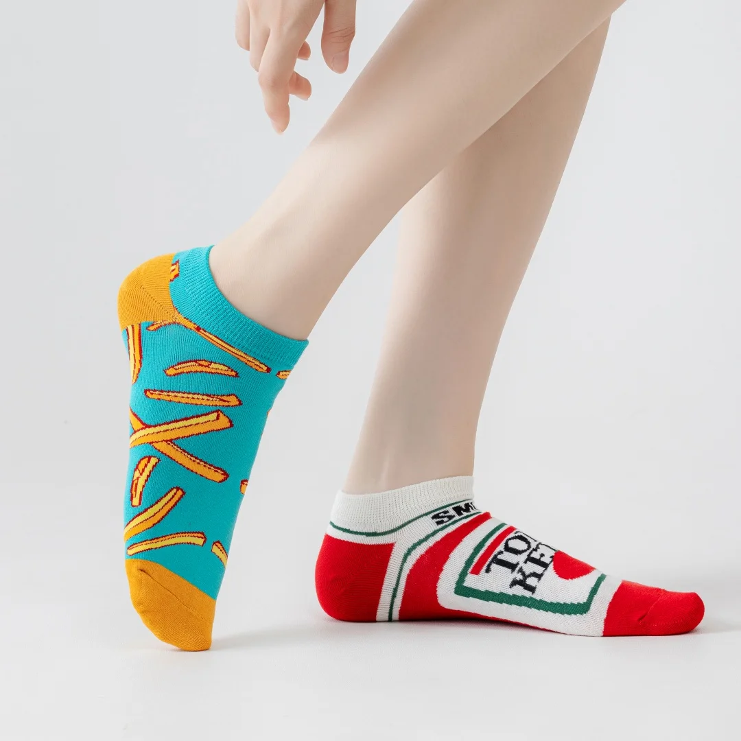 1 /3/5 Pairs Novelty Unisex French Fry & Ketchup Short Socks Suit In Spring Summer For Daily