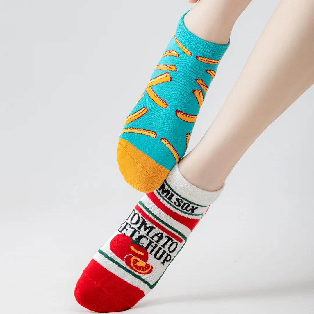 1 /3/5 Pairs Novelty Unisex French Fry & Ketchup Short Socks Suit In Spring Summer For Daily