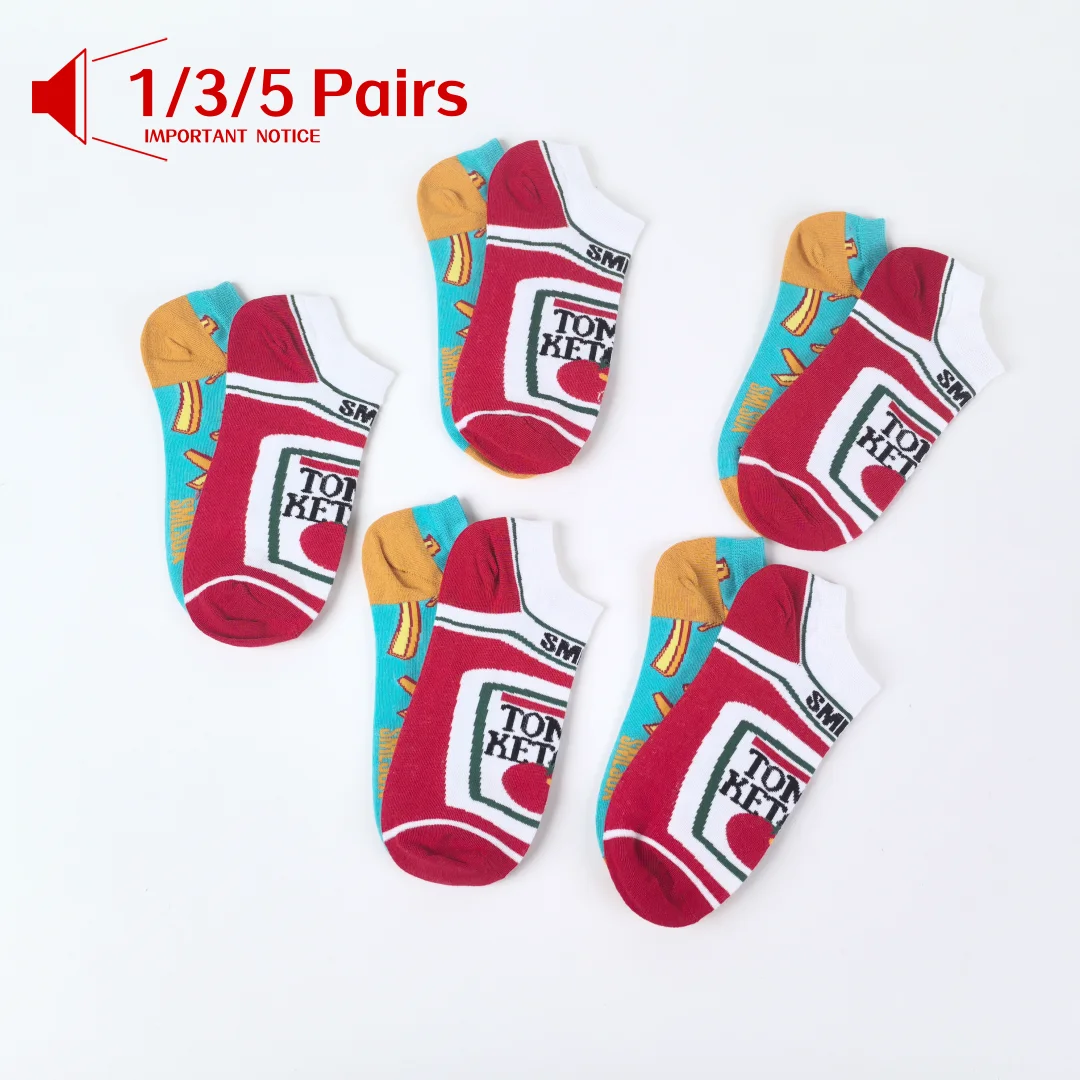 1 /3/5 Pairs Novelty Unisex French Fry & Ketchup Short Socks Suit In Spring Summer For Daily