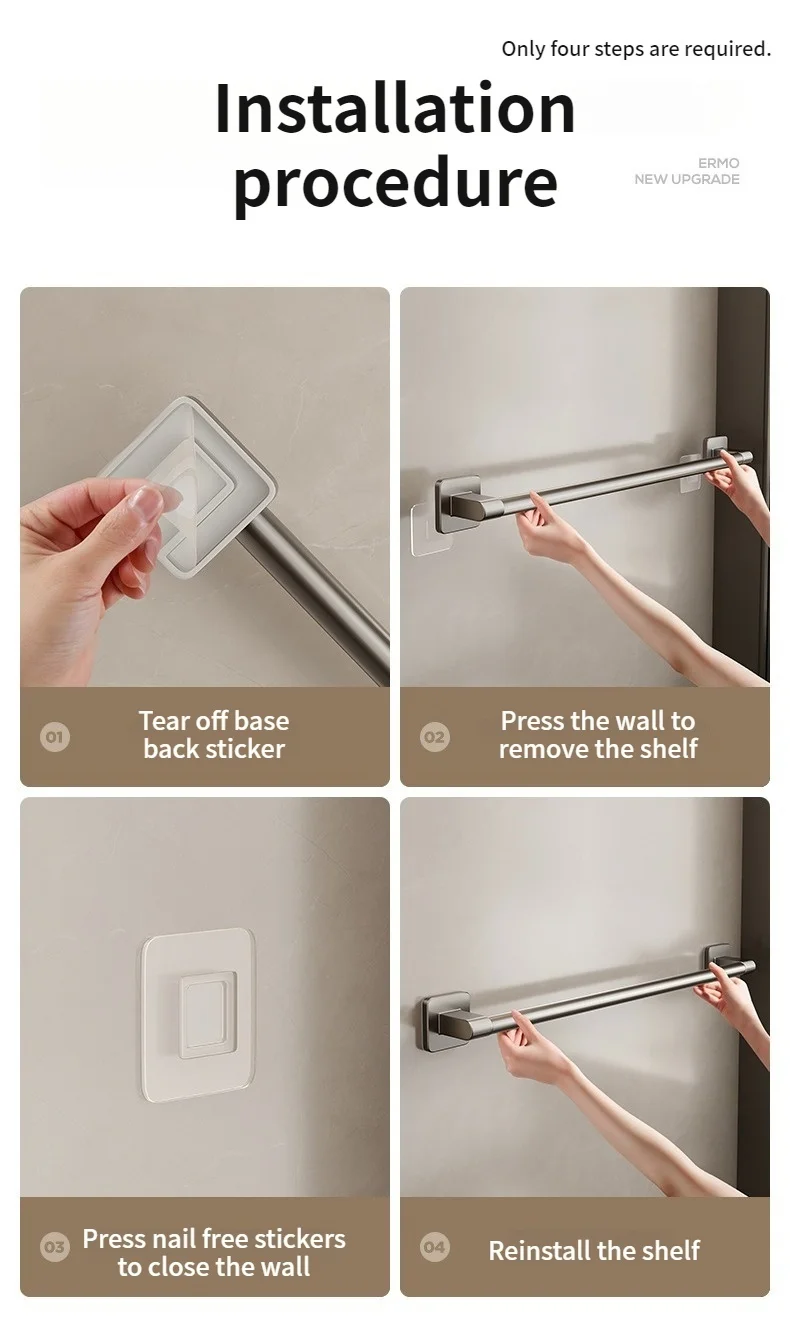 No Need To Drill Walls For Installation Bathroom Towel Bar/Hook/Towel Rack/Kitchen Rag Rack Bathroom Accessories