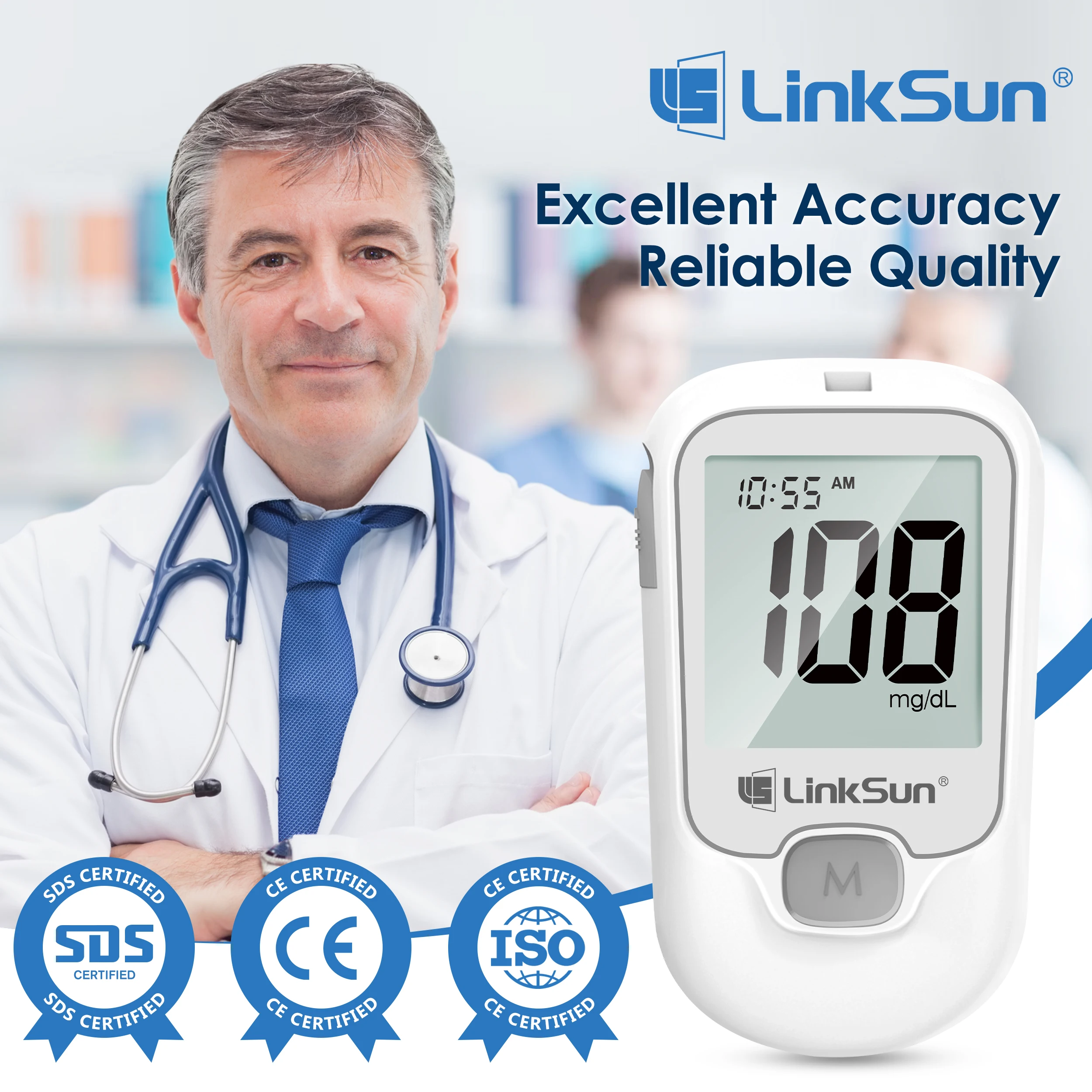 LinkSun G-425-1 Blood Glucose Meter Kit 50/100pcs Test Strips Lancets for Diabetes Monitor Digital Glucometer Blood Sugar Meter