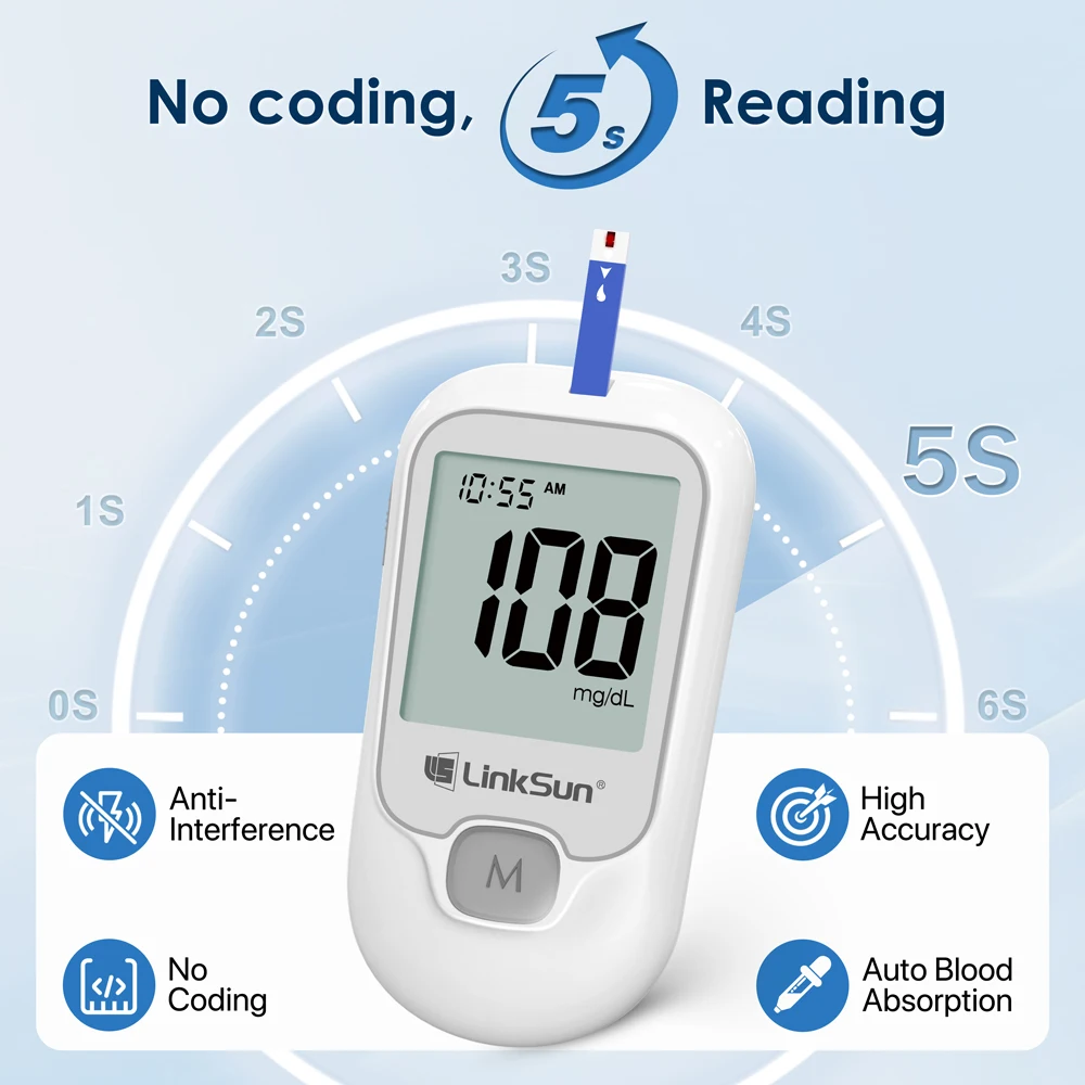 LinkSun G-425-1 Blood Glucose Meter Kit 50/100pcs Test Strips Lancets for Diabetes Monitor Digital Glucometer Blood Sugar Meter