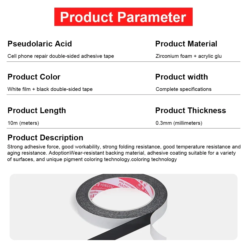 10m Double-Sided Mobile Phone Repair Tape Heat-Resistant Lcd Screen Repair Touch Screen Seal Battery Frame Foam Strong Adhesion