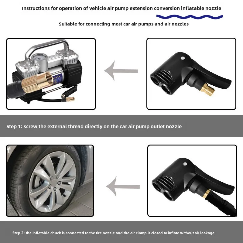 2-In-1 Bicycle Pump Nozzle Hose Adapter Inflatable Pump Motorbike Air Chuck Inflator Valve Connector Adapter Auto Accessories
