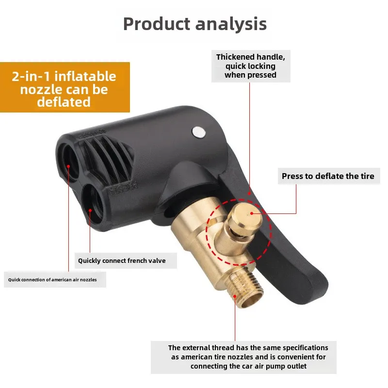 2-In-1 Bicycle Pump Nozzle Hose Adapter Inflatable Pump Motorbike Air Chuck Inflator Valve Connector Adapter Auto Accessories