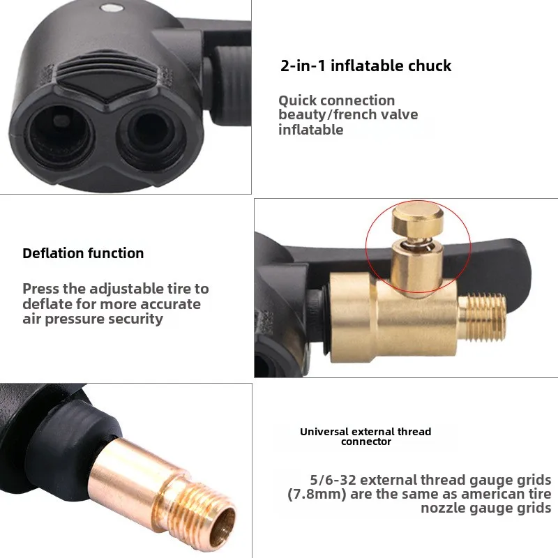 2-In-1 Bicycle Pump Nozzle Hose Adapter Inflatable Pump Motorbike Air Chuck Inflator Valve Connector Adapter Auto Accessories
