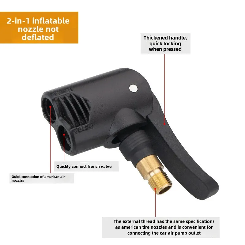 2-In-1 Bicycle Pump Nozzle Hose Adapter Inflatable Pump Motorbike Air Chuck Inflator Valve Connector Adapter Auto Accessories