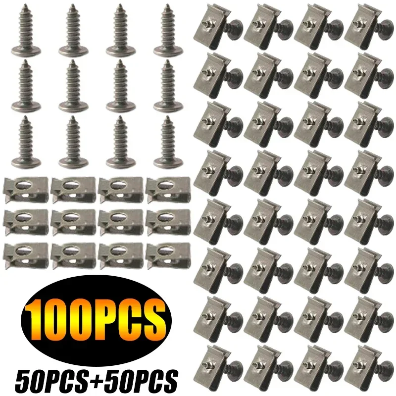 Car Fastener Clip U-Type Metal Screw Clip Tools for Motorcycle Engine Undertray Splash Shield Guard Bumper Screw Car Accessories