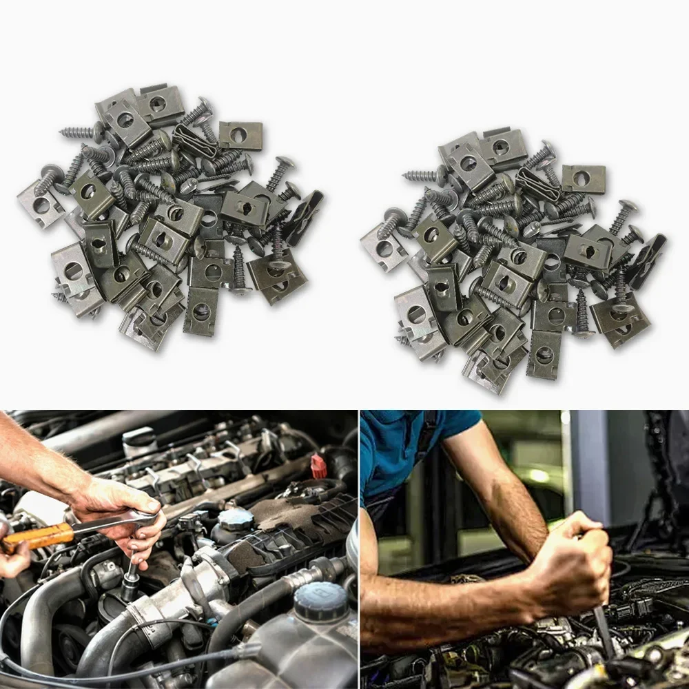 Car Fastener Clip U-Type Metal Screw Clip Tools for Motorcycle Engine Undertray Splash Shield Guard Bumper Screw Car Accessories